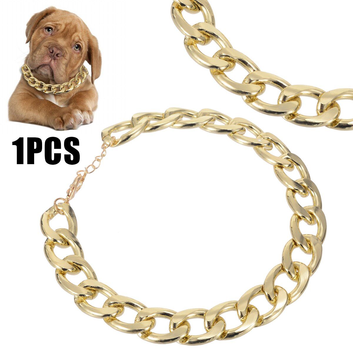 Xm 1pc 36cm Réglable Chien Punk Chaîne Cool Animal Chiot Chien Chaîne Collier Punk Plaqué Or Chat Produits Pour Animaux De Compagnie