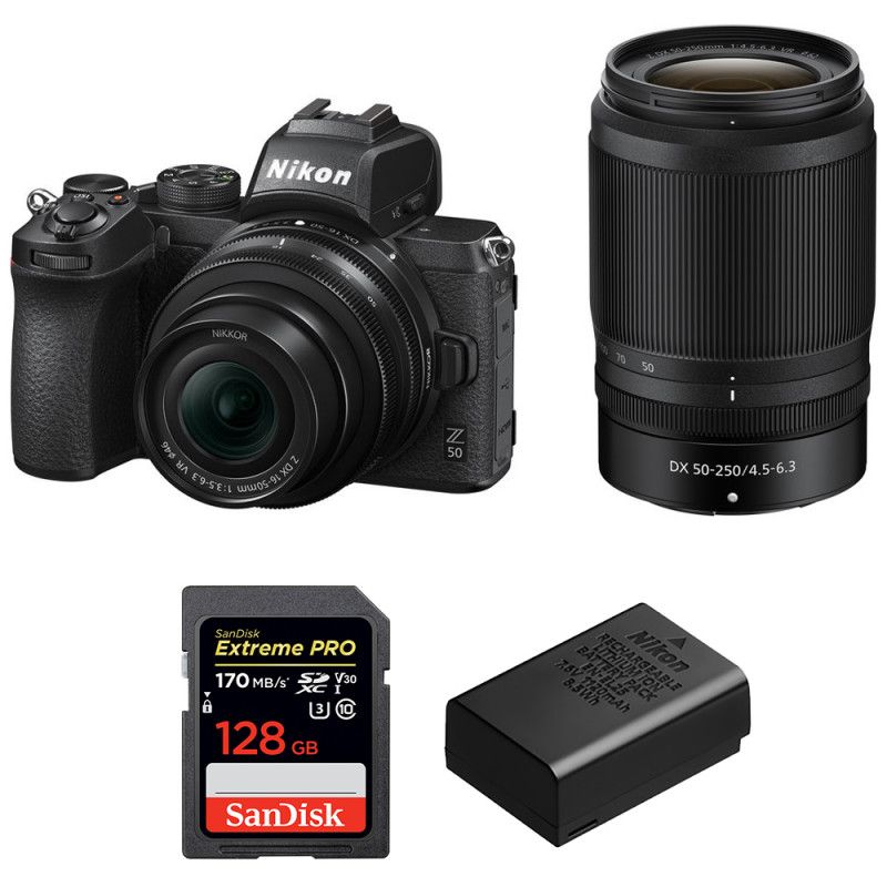 Nikon Z50 + 16 50mm + 50 250mm + SanDisk Extreme Pro UHS I SDXC 170 MB/ + Nikon EN EL25 Garantie