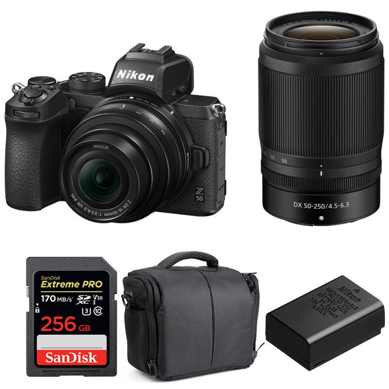 Nikon Z50 + 16 50mm + 50 250mm + SanDisk Extreme Pro UHS I SDXC 170 MB/ + Nikon EN EL25 + Sac Garantie