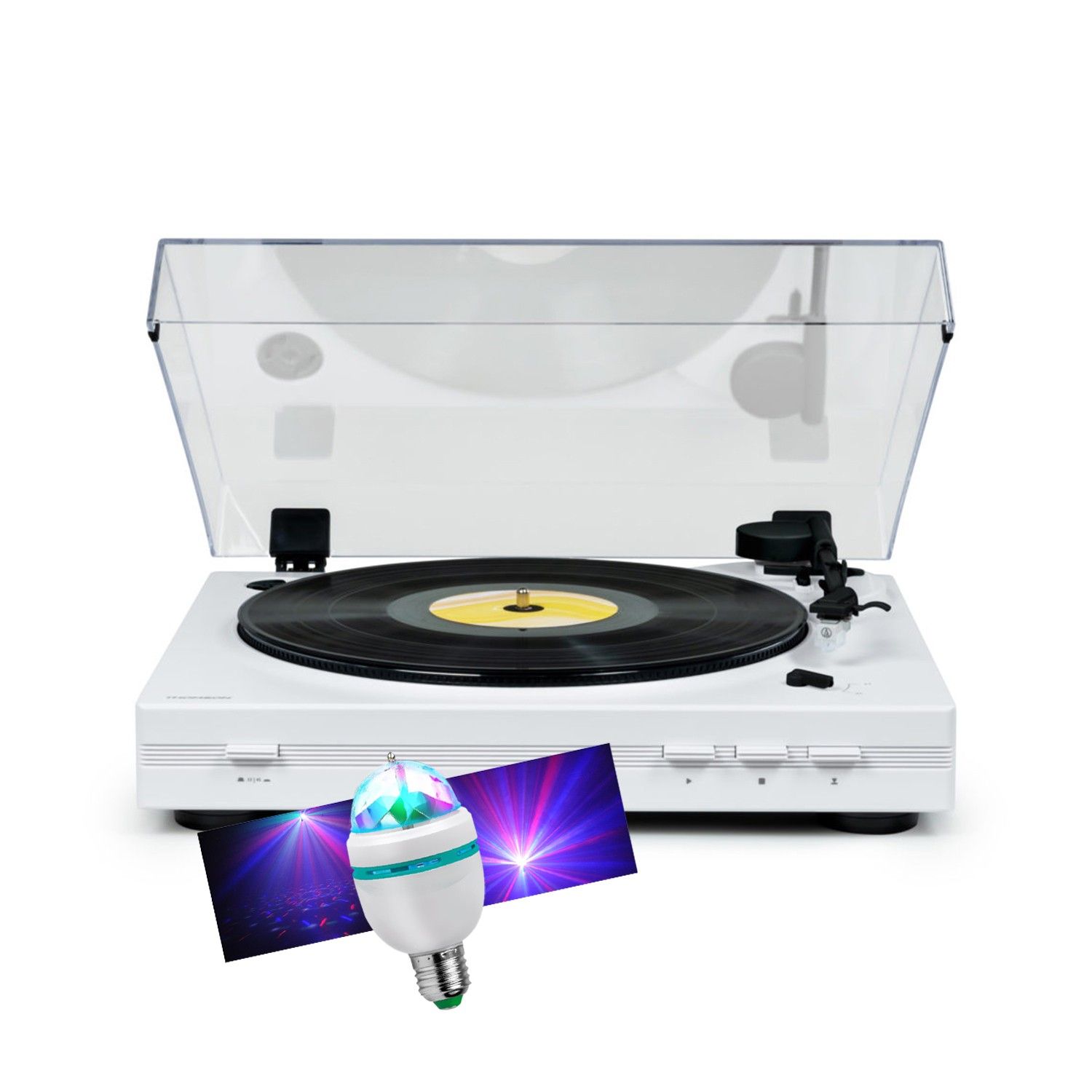 Tourne Disque vinyle Thomson TT355 3345 tours Lectureretour du bras auto. Ampoule DIAMS couleurs LED inclus