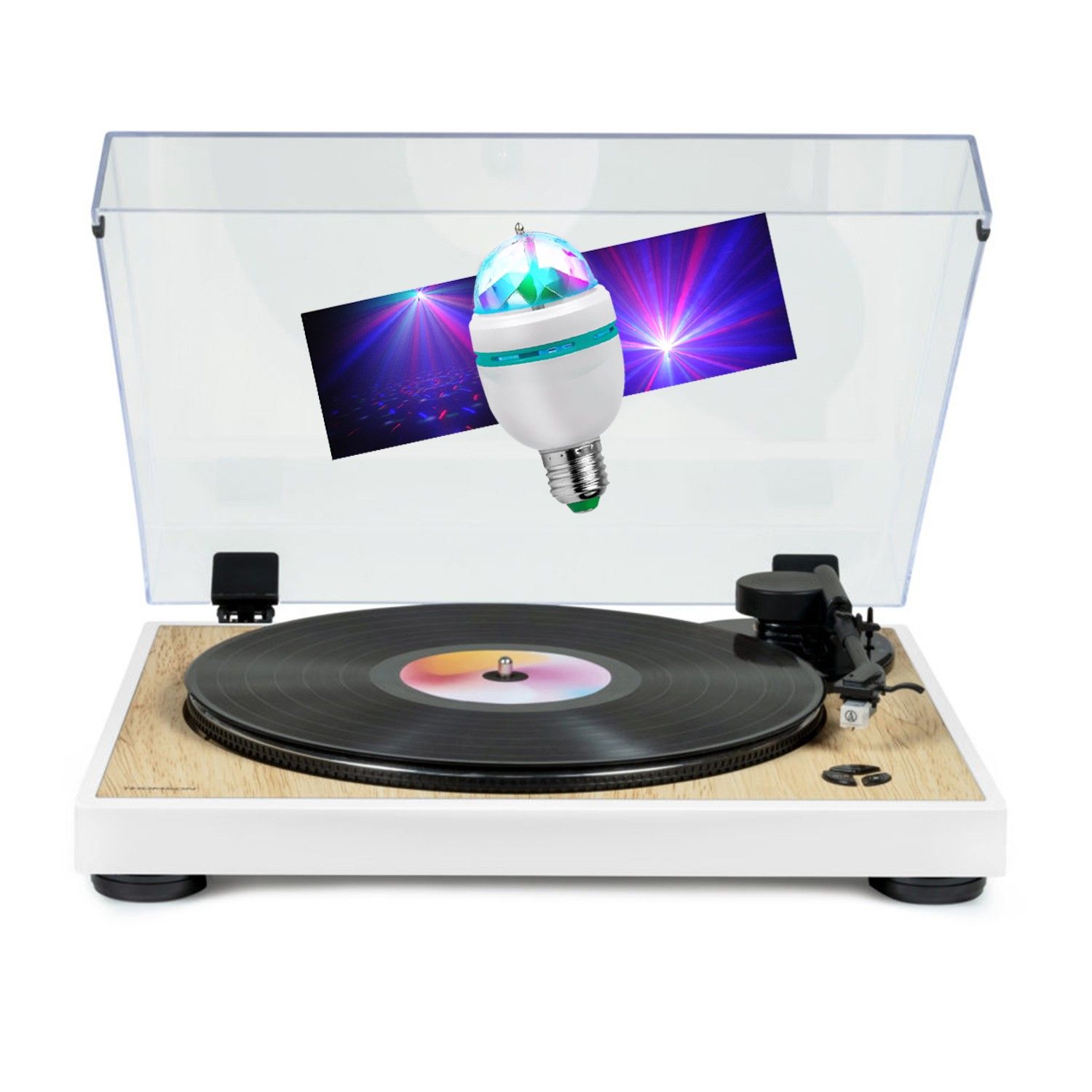 Tourne Disque vinyle Thomson TT301 BOIS 3345 tours Lecture / retour du bras auto. Ampoule DIAMS couleurs LED