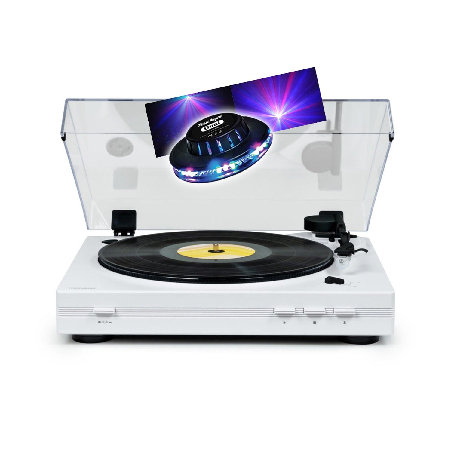 Tourne Disque vinyle Thomson TT355 3345 tours Lectureretour du bras auto. jeu de Lumière OVNI couleurs LED