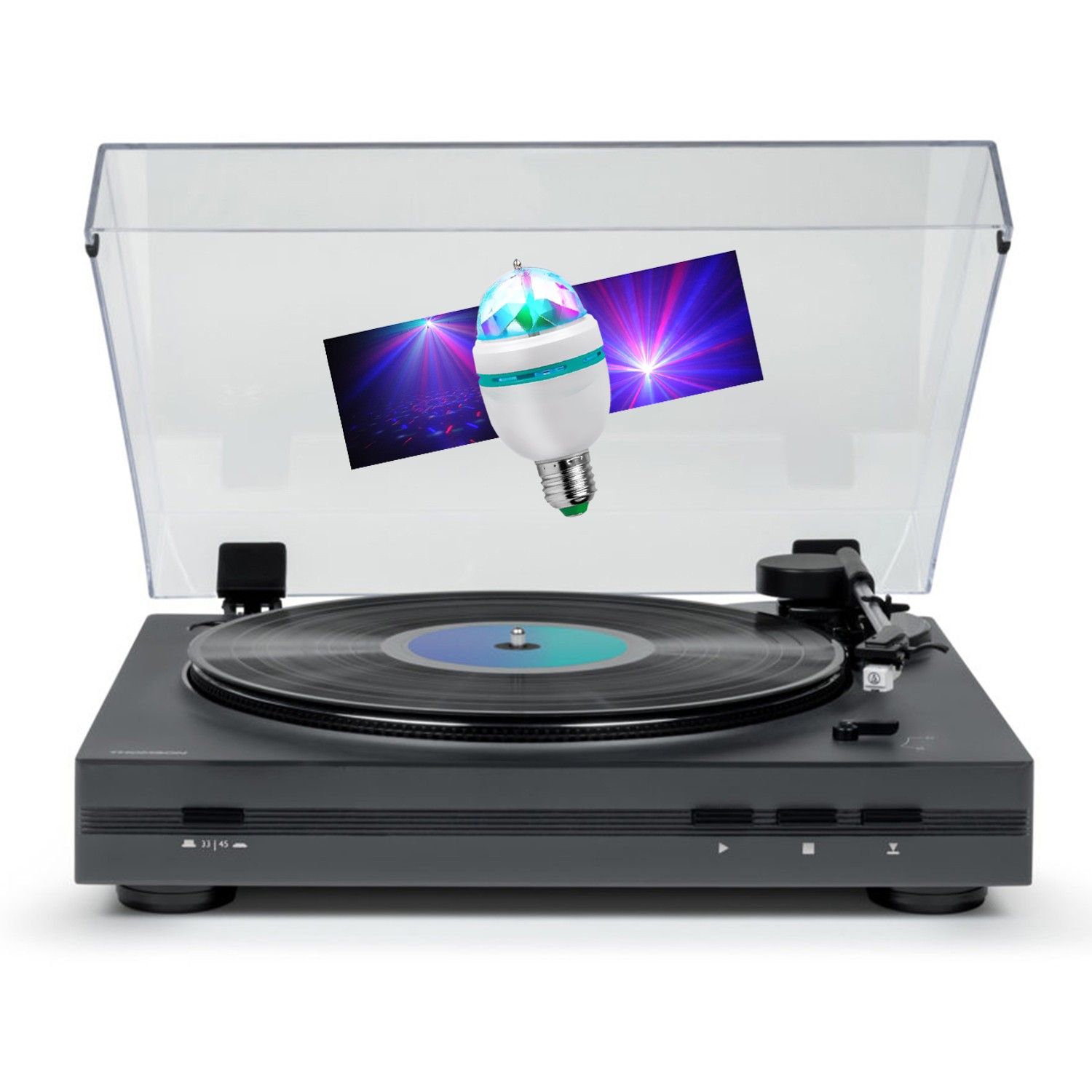 Tourne Disque vinyle Thomson TT355 3345 trs Lectureretour du bras automatique Ampoule DIAMS couleurs LED inclus