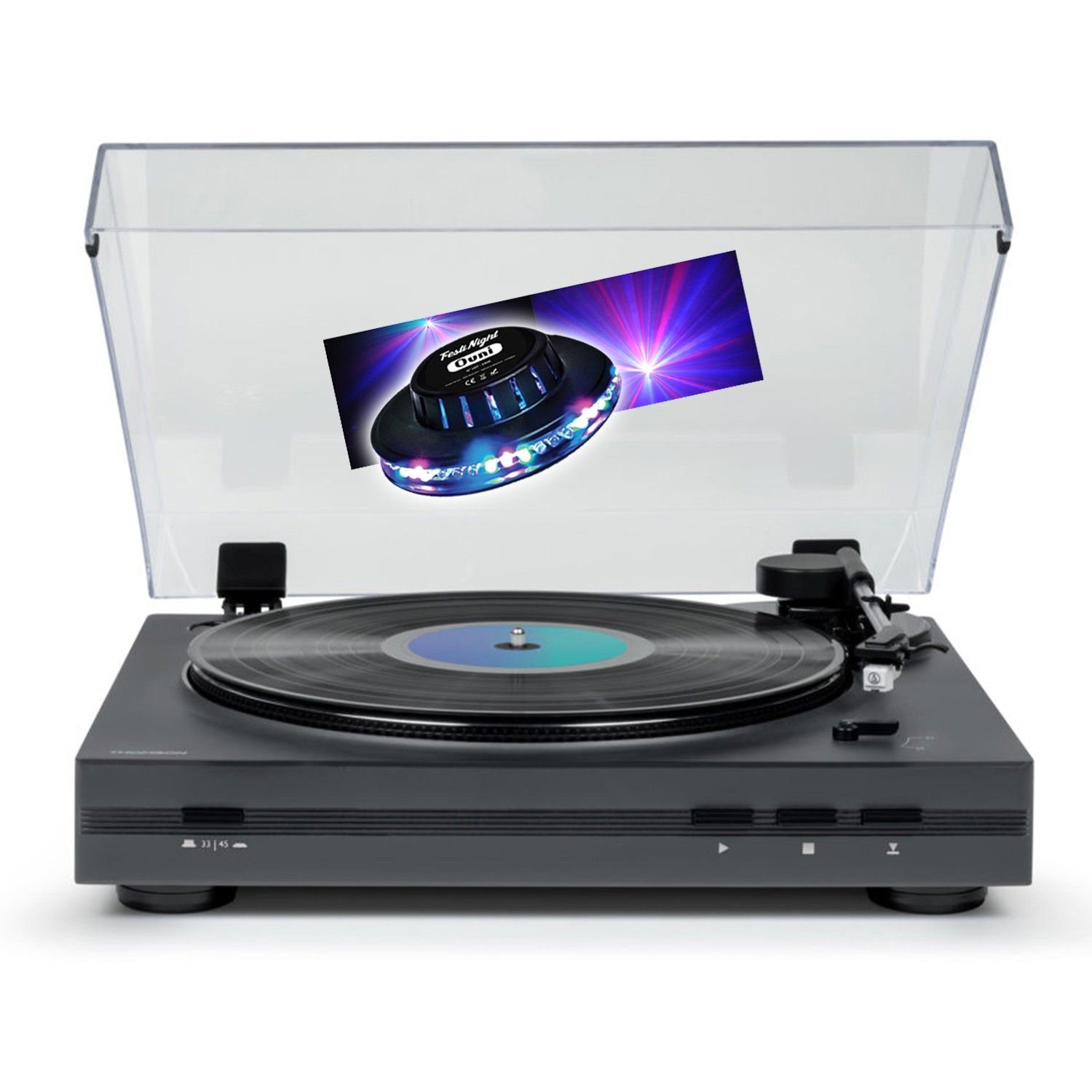 Tourne Disque vinyle Thomson TT355 3345 trs Lectureretour du bras automatique Jeu de Lumière OVNI couleurs LED