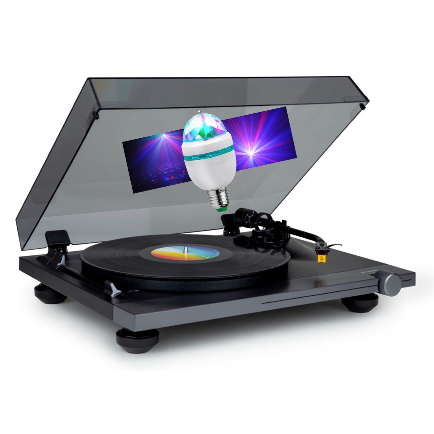 Tourne Disque vinyle Thomson TT700 Sortie RCA 3345 Tours Finition Alu Ampoule DIAMS couleurs LED inclus