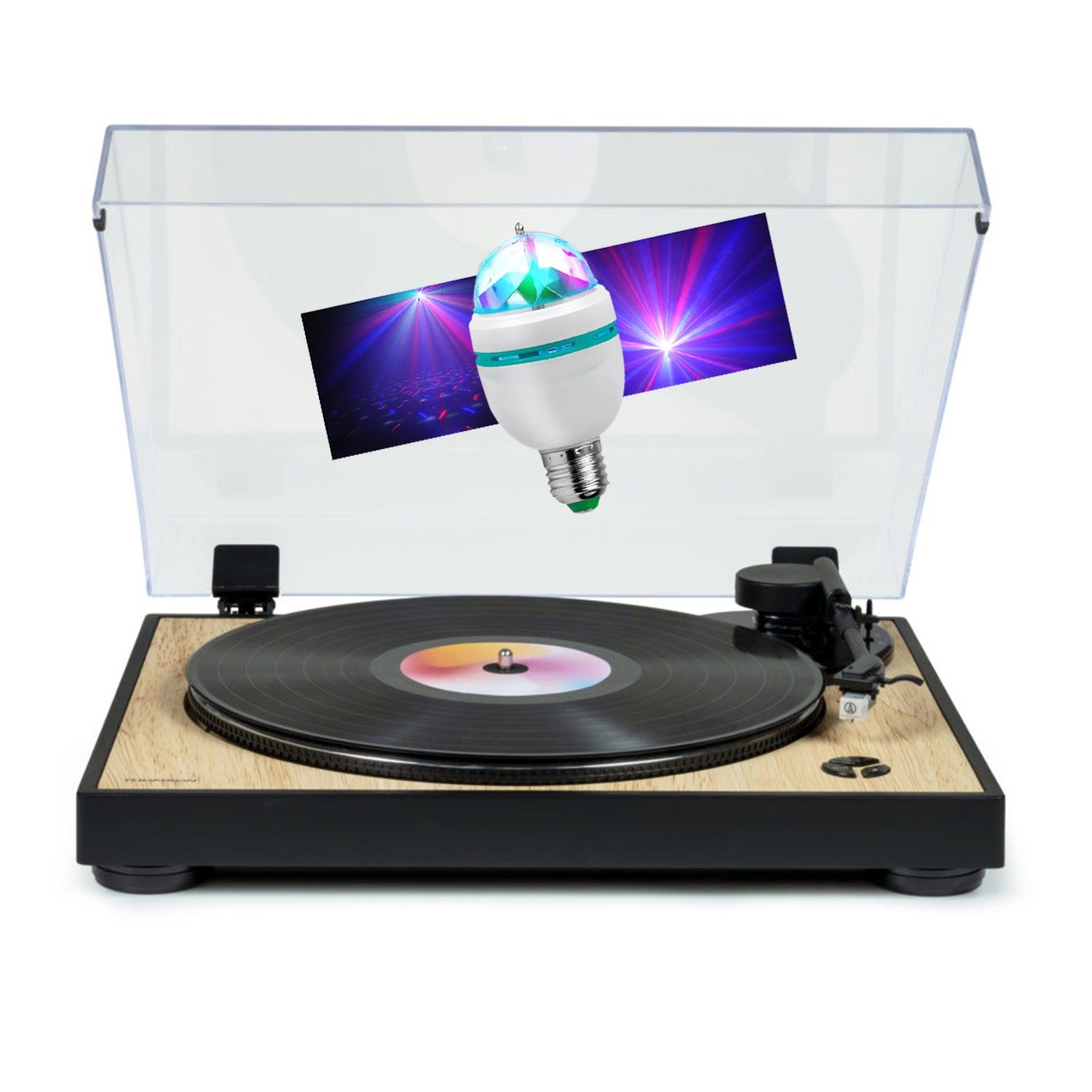 Tourne Disque vinyle Thomson TT300 BOIS 3345 tours Lectureretour du bras auto. Ampoule DIAMS couleurs LED