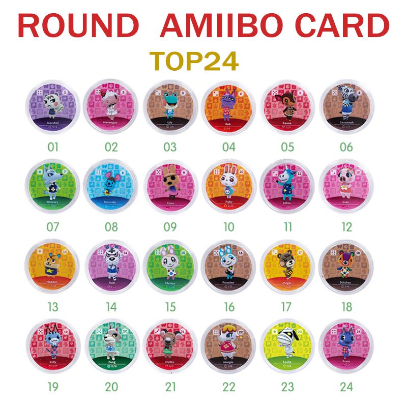Carte Amiibo Animal Crossing, 24pcs Top 24 Rond Jeu Cartes De Villageois De Caractères Pour Animal Crossing New Horizons