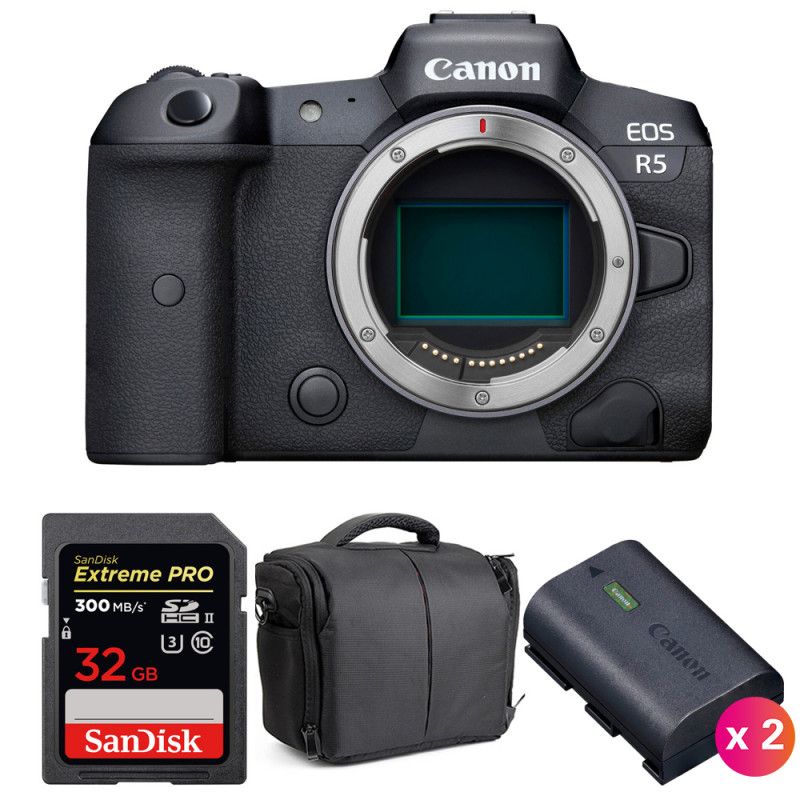Canon EOS R5 Nu + SanDisk Extreme PRO UHS II SDXC 300 MB/ + 2 Canon LP E6NH + Sac - vue 2