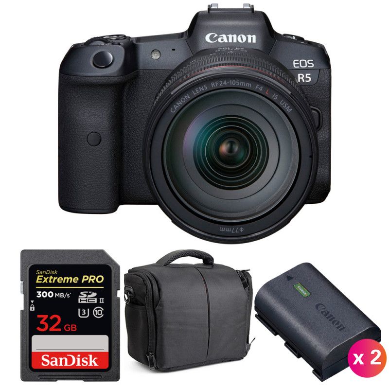 Canon EOS R5 + RF 24 105mm f/ IS USM + SanDisk UHS II SDXC 300 MB/ + 2 Canon LP E6NH + Sac - vue 2