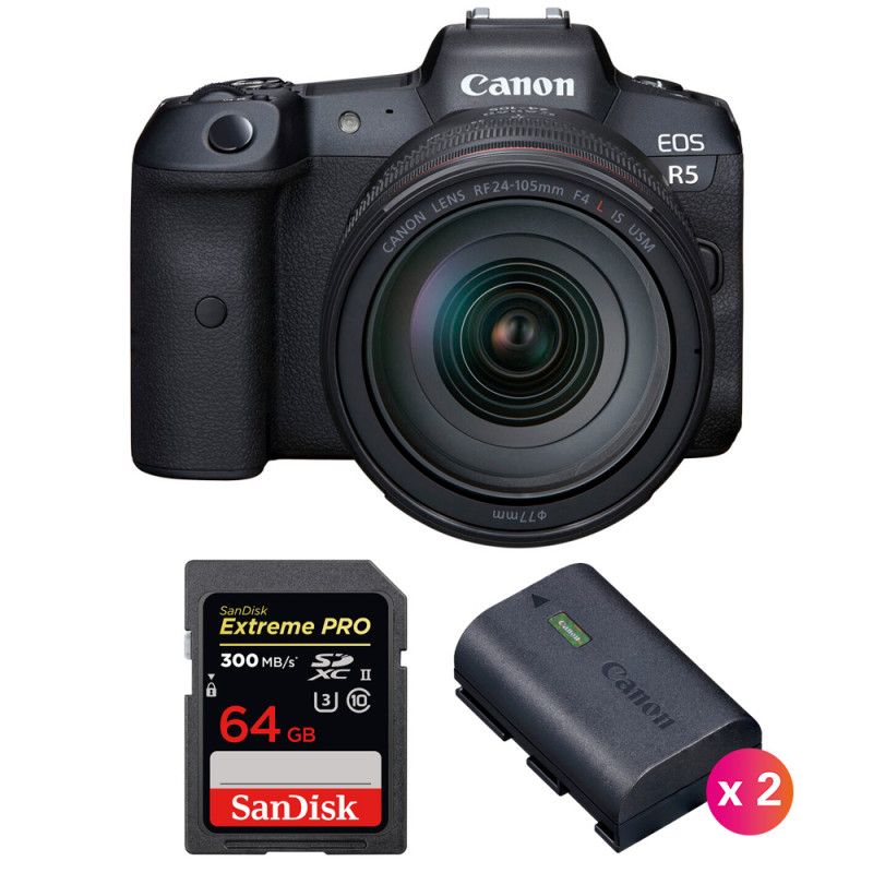 Canon EOS R5 + RF 24 105mm f/ IS USM + SanDisk Extreme PRO UHS II SDXC 300 MB/ + 2 Canon LP E6NH - vue 2