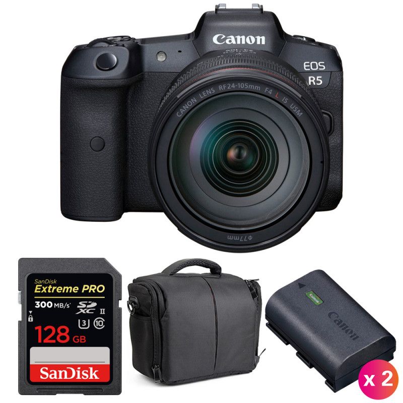 Canon EOS R5 + RF 24 105mm f/ IS USM + SanDisk UHS II SDXC 300 MB/ + 2 Canon LP E6NH + Sac - vue 3