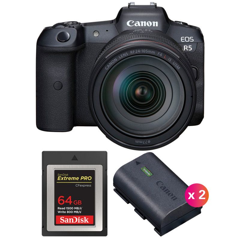 Canon EOS R5 + RF 24 105mm f/ IS USM + SanDisk Extreme PRO CFexpress Type B + 2 Canon LP E6NH