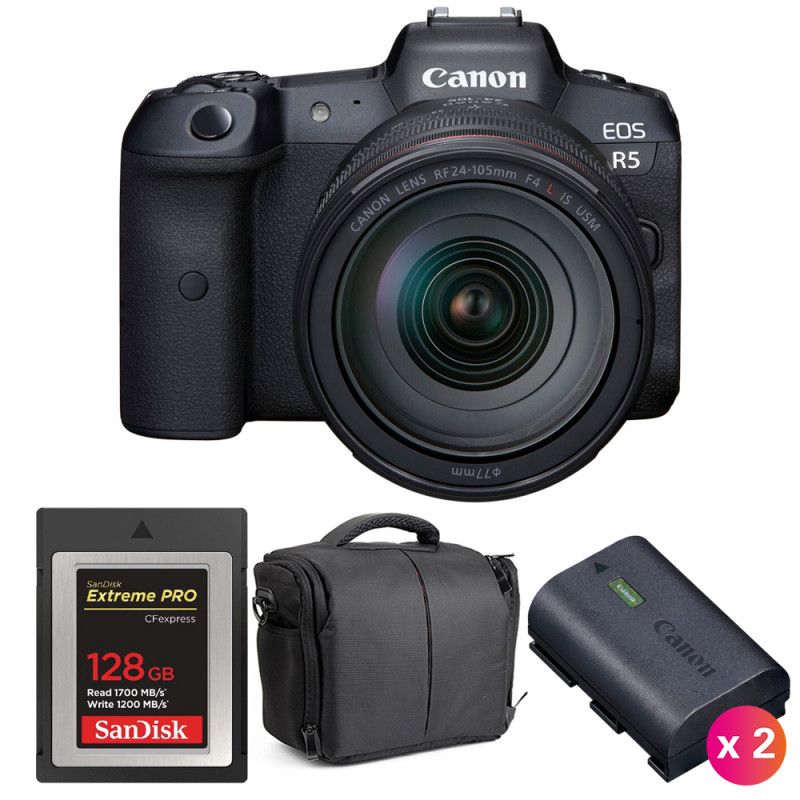 Canon EOS R5 + RF 24 105mm f/ IS USM + SanDisk Extreme PRO CFexpress Type B + 2 LP E6NH + Sac - vue 2