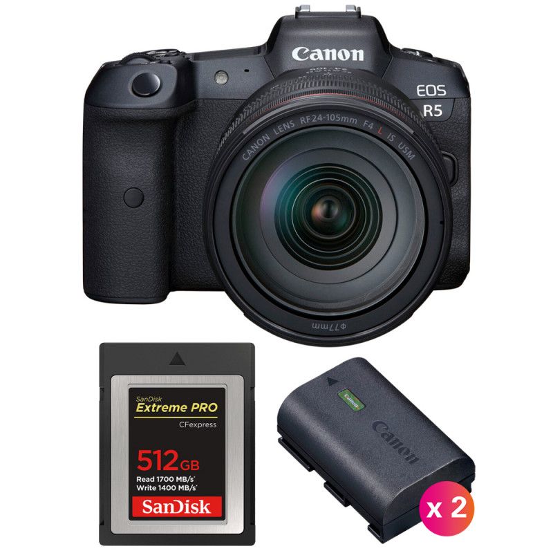 Canon EOS R5 + RF 24 105mm f/ IS USM + SanDisk Extreme PRO CFexpress Type B + 2 Canon LP E6NH - vue 2