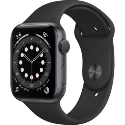 Apple Watch Series 6 (GPS) - Boitier 44 mm aluminium gris avec bracelet sport noir