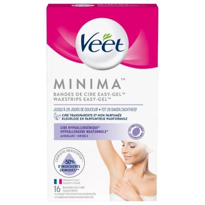 Bandes De Cire Froide Aisselles Peaux Sensibles Hypoallergéniques Minima Veet La Boîte De 16 Bandes - vue 3
