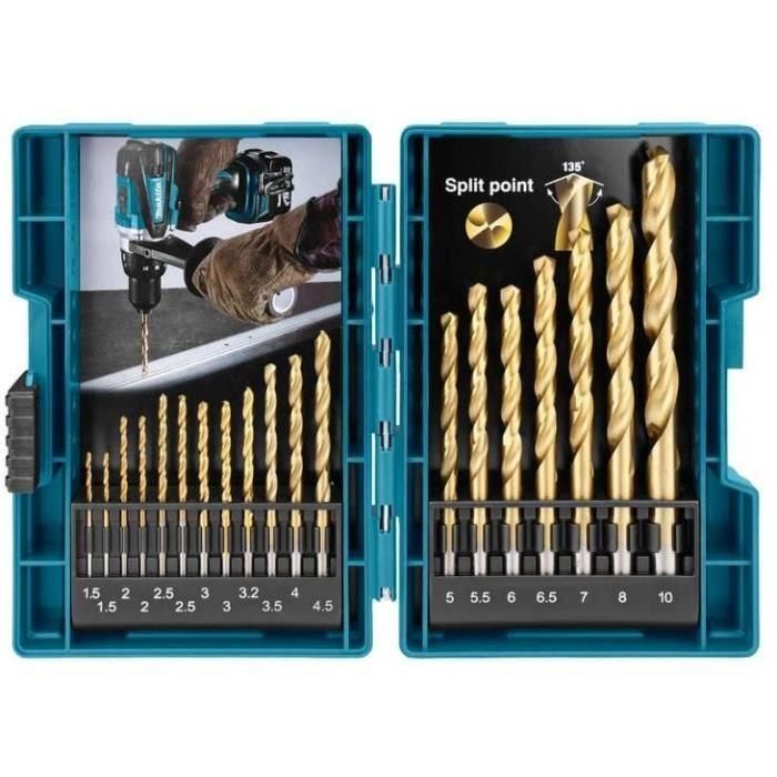 Jeu de 19 forets métal HSS TIN 1 5 10 mm MAKITA D 67527 Coffret en plastique robuste - vue 2