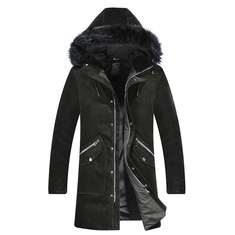 Parka Hiver Capuche Fourrure Homme Velours C?Telé Mi Longue Veste Chaude Epaisse Couleur Unie