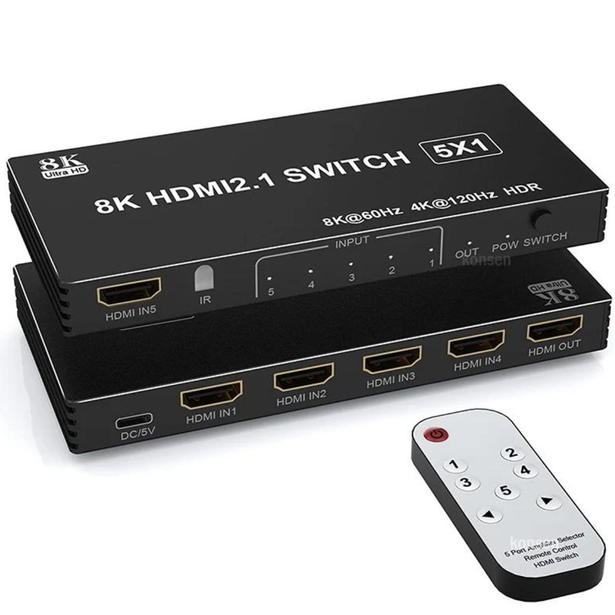 Sélecteur Switch 5x1 HDMI 2.1 48Gbps 8K@60Hz 4K@120Hz avec commande sans fil