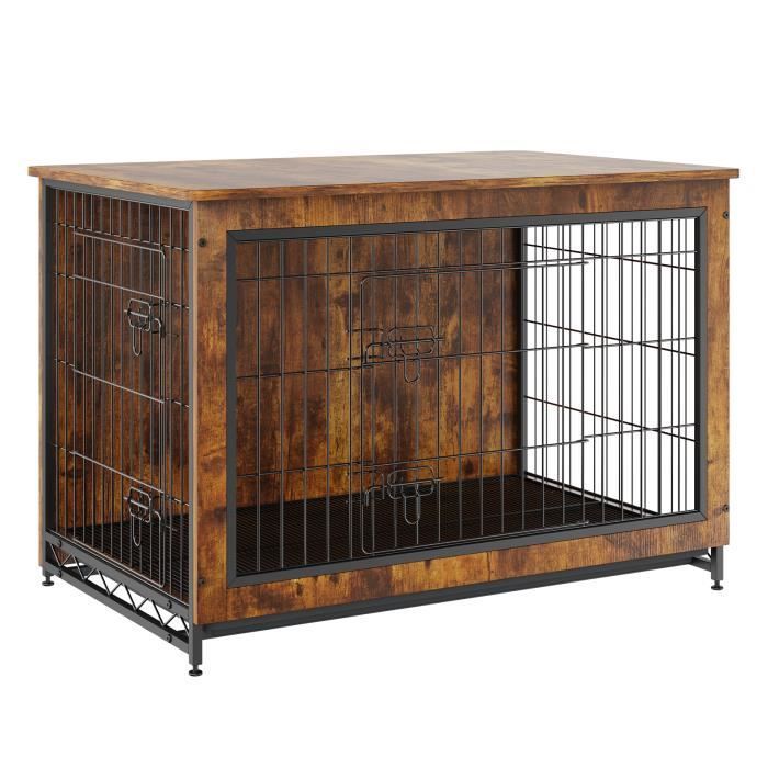 Comparer les prix de Cage Pour Chien - Vevor - 980 X 650 X 680 Mm,Avec Double Porte Et Cubes De Stockage Pour Chiens Jusqu'à 70 Kg,Marron Rustique