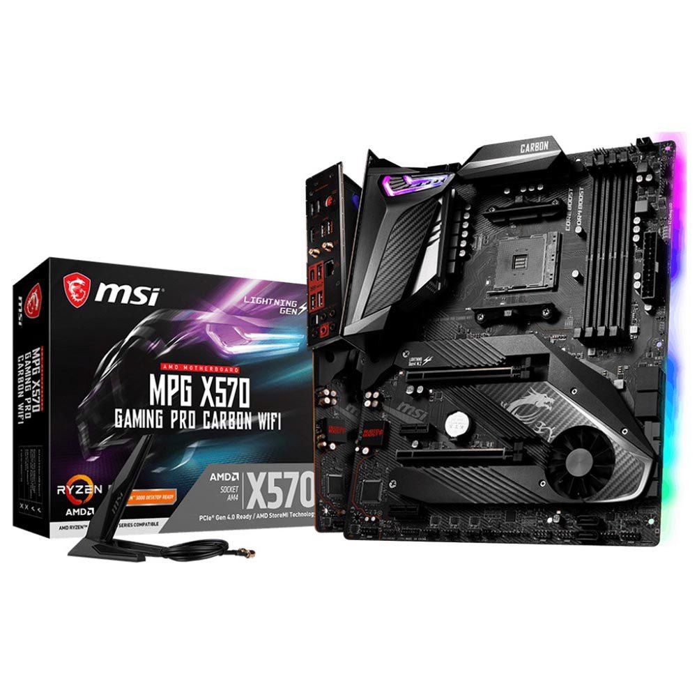 MSI MPG X570 GAMING PRO CARBON WIFI - Carte-mère - ATX - Socket AM4 - AMD X570 Chipset - USB-C Gen2, USB 3.2 Gen 1, USB 3.2 Gen 2 - Bluetooth, Gigabit LAN, Wi-Fi 6 - carte graphique embarquée...