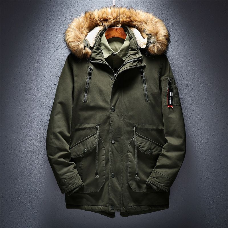 Parka Homme De Marque À Capuche Detachable Plus De Velours Manteau Hommes Col En Fausse Fourrure Doudoune Homme -Zs306814