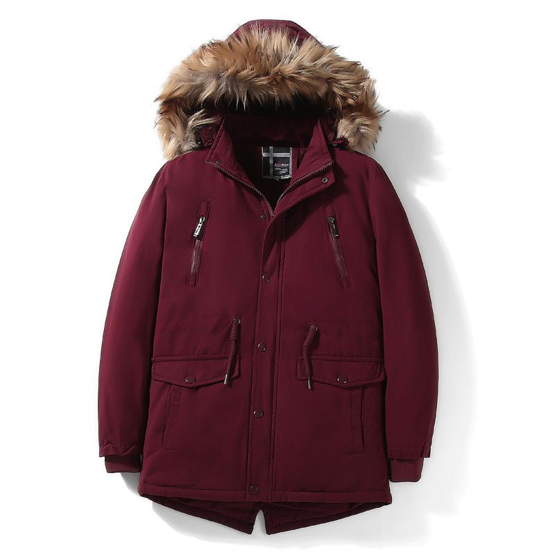 Parka Homme De Marque Plus De Velours À Poches Multiples Doudoune Homme Fourrure À Capuche Manteau Homme Mi-Longue -Zs306867