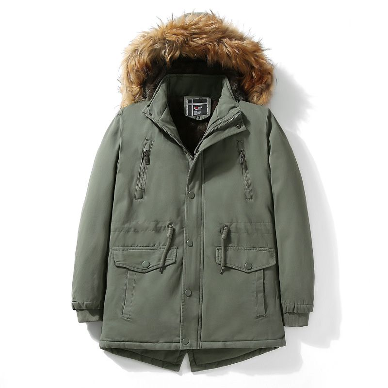 Parka Homme De Marque Plus De Velours À Poches Multiples Doudoune Homme Fourrure À Capuche Manteau Homme Mi-Longue -Zs306867