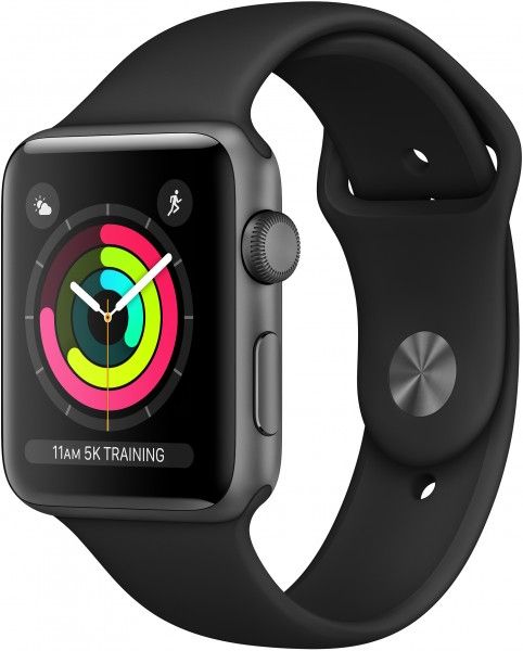 Apple Watch Series 3 (GPS) - Boîtier 42 mm Aluminium Space Grey Bracelet Sport Noir 140-210 mm