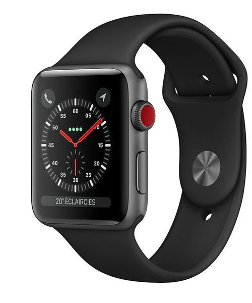 Apple Watch Series 3 (GPS + Cellular) - Boîtier 42 mm Aluminium Space Grey - Bracelet Sport Noir 140-210 mm