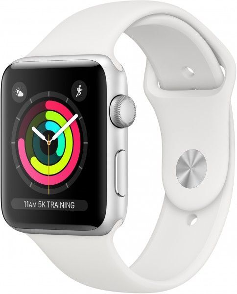 Apple Watch Series 3 (GPS) - Boîtier 42 mm aluminium argenté avec bracelet sport blanc - 8 Go - 32.3 g