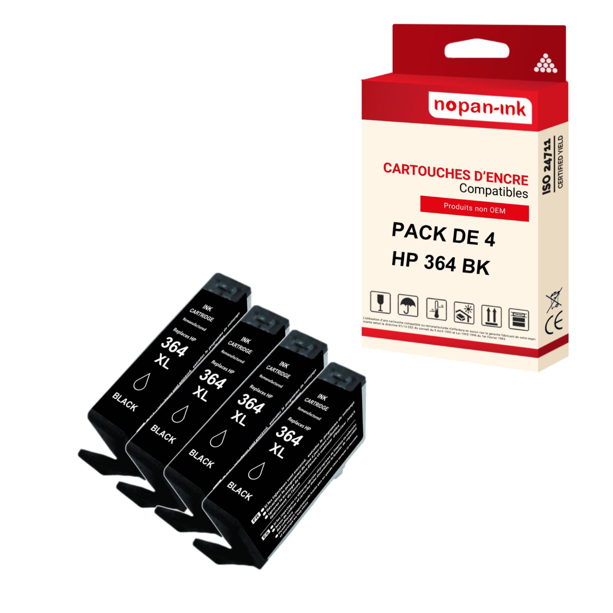 NOPAN-INK - x4 Cartouches compatibles pour HP 364 XL 364XL Noir pour HP DeskJet 3070 A 3070 Series 3520 e-All-in-One 3524 OfficeJet 4610 4620 4622 Pho