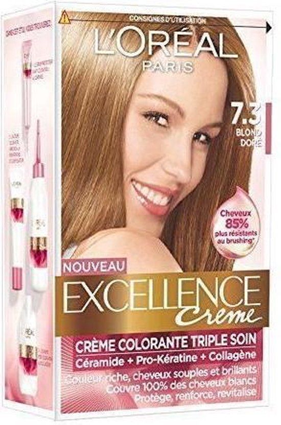 Coloration 7.3 Blond Doré Triple Soin Couvre 100% Cheveux Blancs Excellence Crème 'oreal Paris La Boîte - vue 2