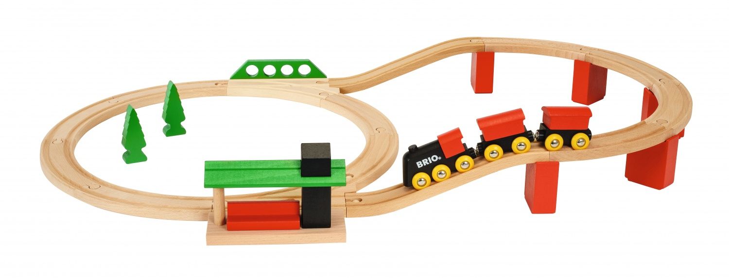BRIO Classic 33424 Circuit Tradition Deluxe Coffret complet 25 pièces Circuit de train en bois 100% bois FSC® Jouet pour garcons et filles à partir de