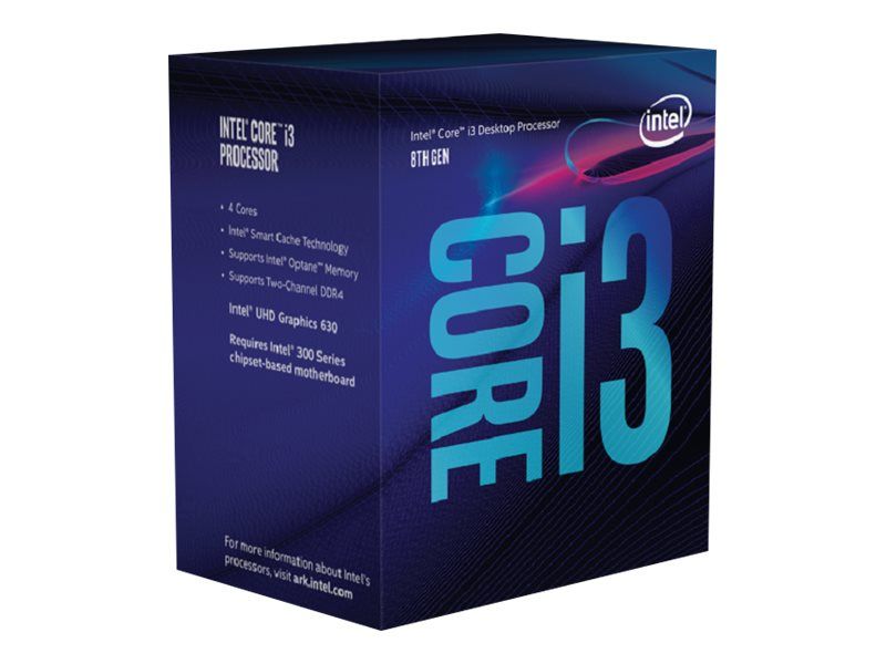 Intel Core i3 8100 3.6 GHz 4 coeurs 4 filetages 6 Mo cache LGA1151 Socket Box