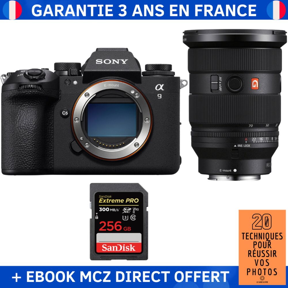 Sony A9 III + FE 24 70mm f2.8 GM II + 1 SanDisk Extreme PRO UHS II SDXC 300 MB/ + Ebook '20 Techniques pour Réussir vos Photos' Appareil Photo Professionnel