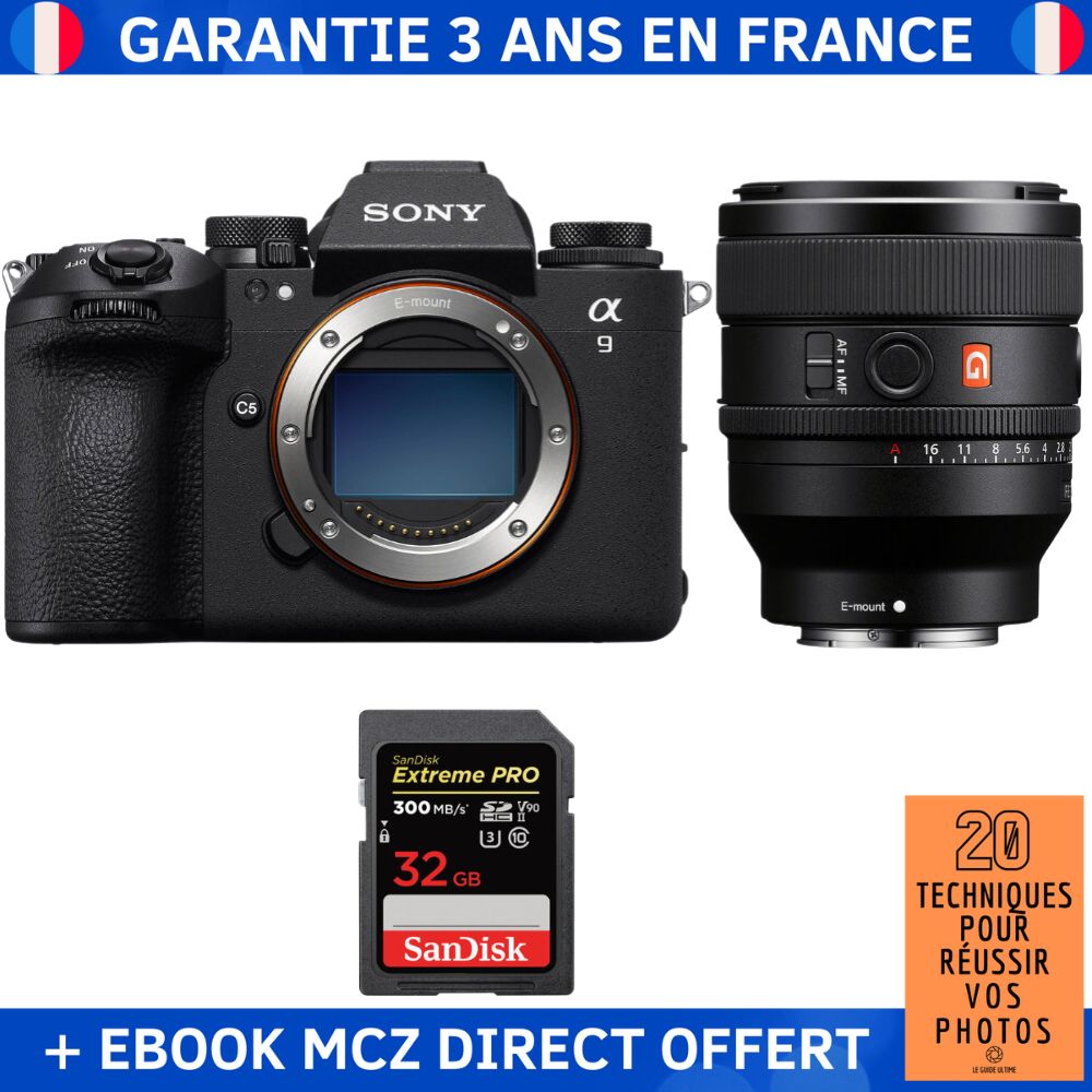 Sony A9 III + FE 50mm f1.4 GM + 1 SanDisk Extreme PRO UHS II SDXC 300 MB/ + Ebook '20 Techniques pour Réussir vos Photos' Appareil Photo Professionnel