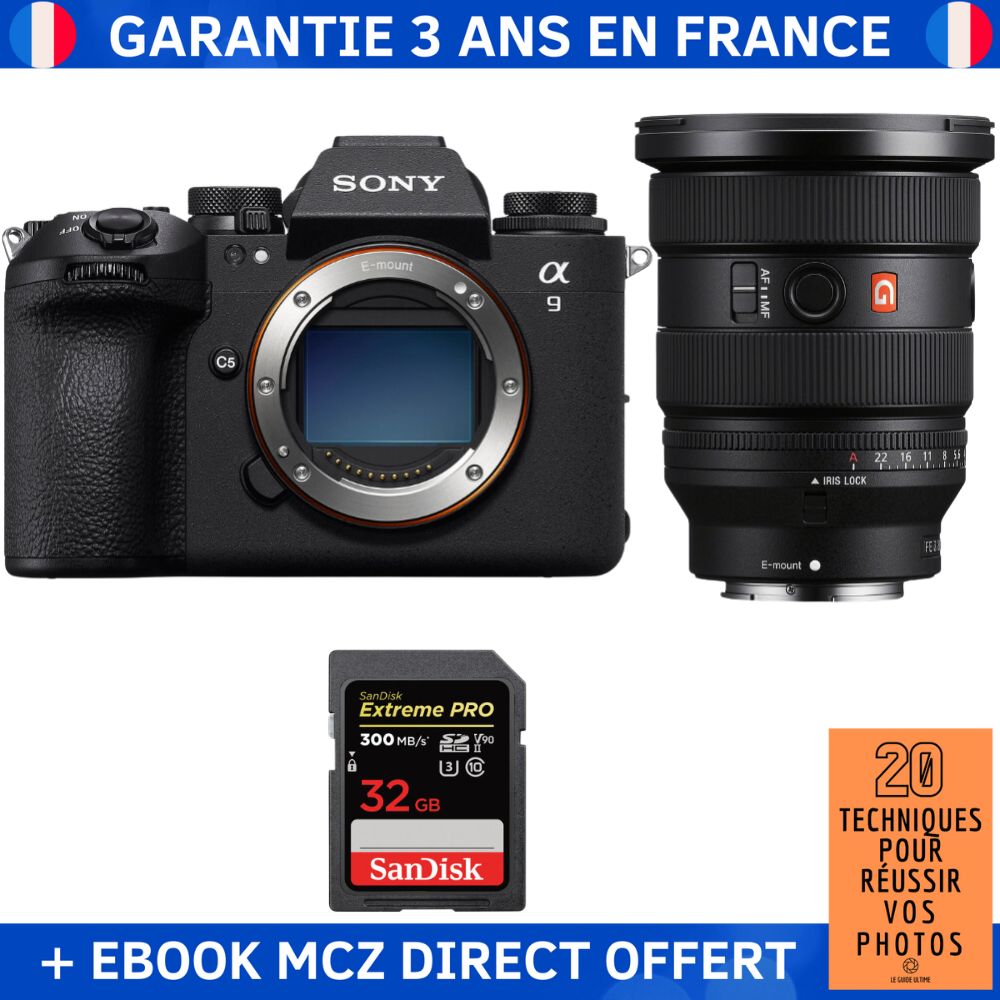 Sony A9 III + FE 16 35mm f2.8 GM II + 1 SanDisk Extreme PRO UHS II SDXC 300 MB/ + Ebook '20 Techniques pour Réussir vos Photos' Appareil Photo Professionnel