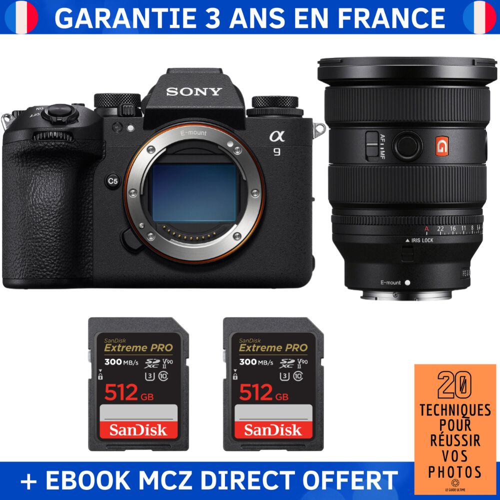 Sony A9 III + FE 16 35mm f2.8 GM II + 2 SanDisk Extreme PRO UHS II SDXC 300 MB/ + Ebook '20 Techniques pour Réussir vos Photos' Appareil Photo Professionnel