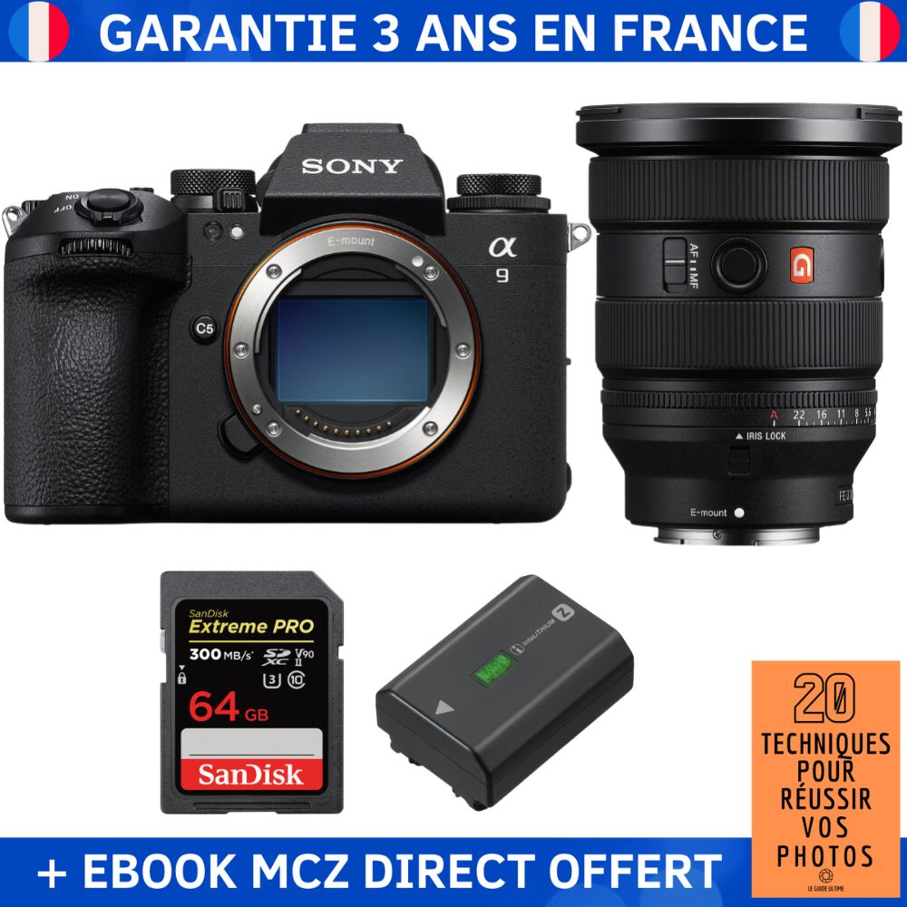 Sony A9 III + FE 16 35mm f2.8 GM II + 1 SanDisk Extreme PRO UHS II SDXC 300 MB/ + 1 Sony NP FZ100 + Ebook '20 Techniques pour Réussir vos Photos' Appareil Photo Professionnel - vue 3