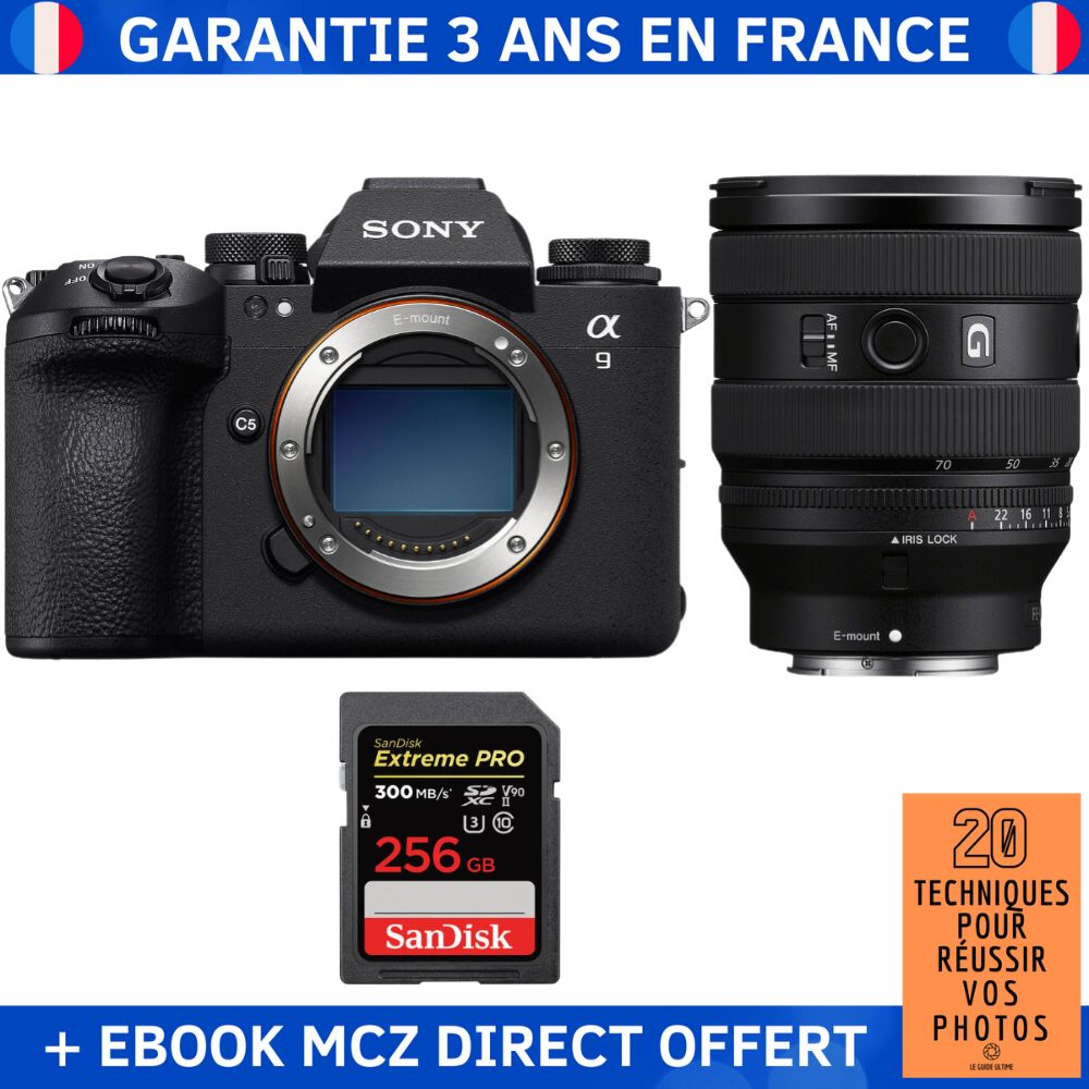 Sony A9 III + FE 20 70mm f4 G + 1 SanDisk Extreme PRO UHS II SDXC 300 MB/ + Ebook '20 Techniques pour Réussir vos Photos' Appareil Photo Professionnel