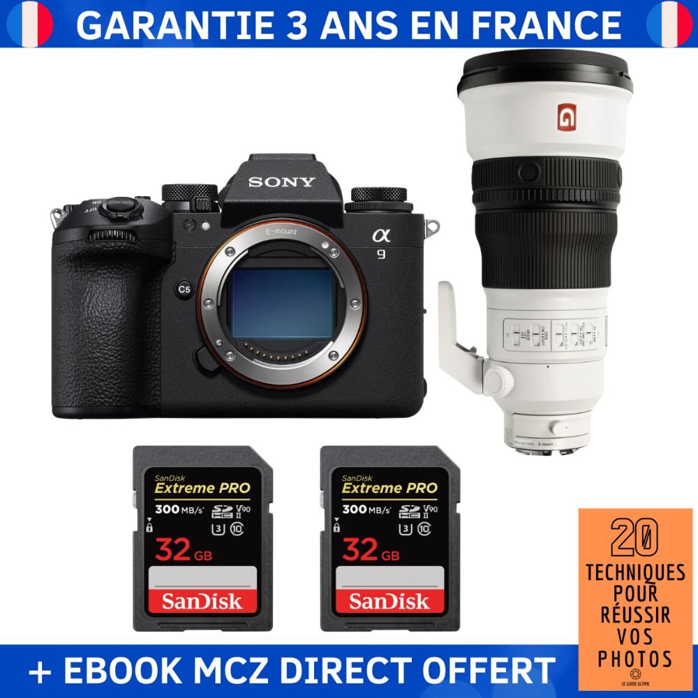 Sony A9 III + FE 300mm f/2.8 GM OSS + 2 SanDisk 32GB Extreme PRO UHS-II SDXC 300 MB/s + Ebook '20 Techniques pour Réussir vos Photos' - Appareil Photo Professionnel