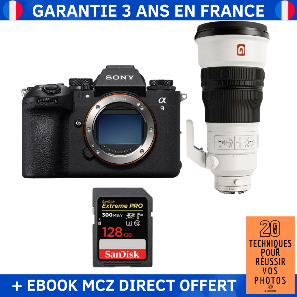 Sony A9 III + FE 300mm f/2.8 GM OSS + 1 SanDisk 128GB Extreme PRO UHS-II SDXC 300 MB/s + Ebook '20 Techniques pour Réussir vos Photos' - Appareil Photo Professionnel