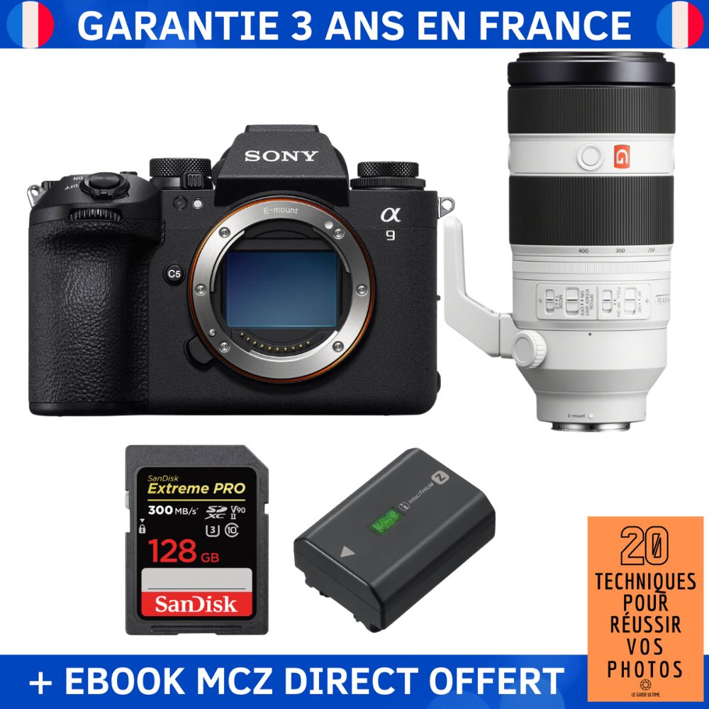 Sony A9 III + FE 100 400mm f4.5 5.6 GM OSS + 1 SanDisk Extreme PRO UHS II SDXC 300 MB/ + 1 Sony NP FZ100 + Ebook '20 Techniques pour Réussir vos Photos' Appareil Photo Professionnel - vue 3