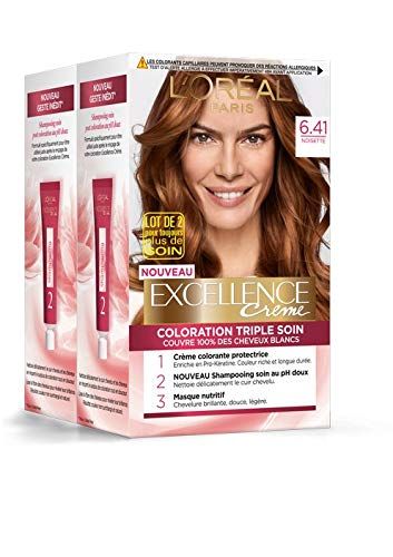 Coloration 6.41 Triple Soin Couvre 100% Cheveux Blancs Excellence Crème 'oreal Paris La Boîte - vue 2