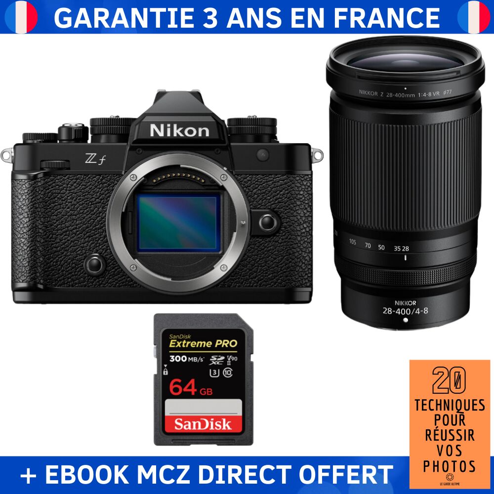 Nikon Zf + 28 400mm f4 8 VR + 1 SanDisk Extreme PRO UHS II SDXC 300 MB/ + Ebook '20 Techniques pour Réussir vos Photos' Appareil Photo Hybride