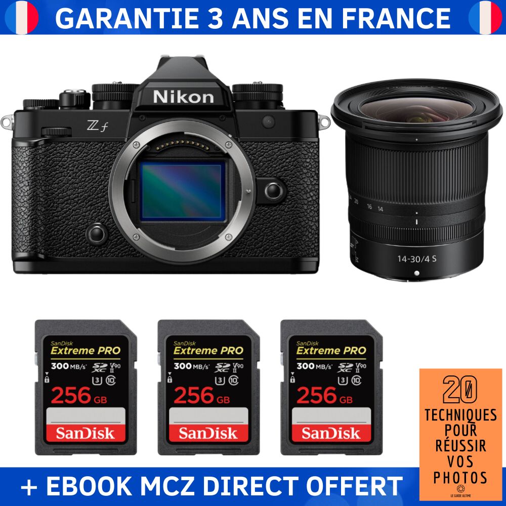 Nikon Zf + 14 30mm f4 + 3 SanDisk Extreme PRO UHS II SDXC 300 MB/ + Ebook '20 Techniques pour Réussir vos Photos' Appareil Photo Hybride