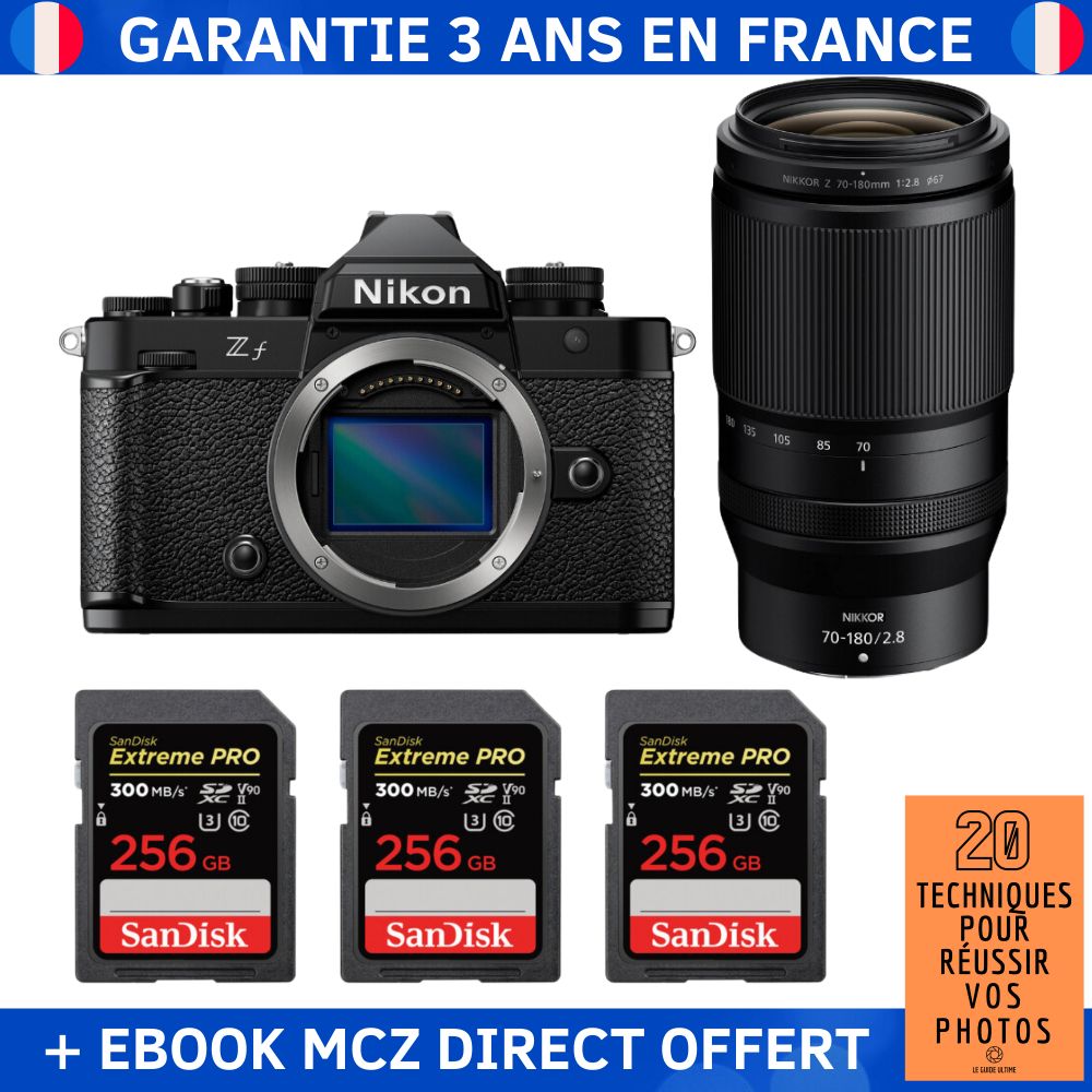 Nikon Zf + 70 180mm f2.8 + 3 SanDisk Extreme PRO UHS II SDXC 300 MB/ + Ebook '20 Techniques pour Réussir vos Photos' Appareil Photo Hybride