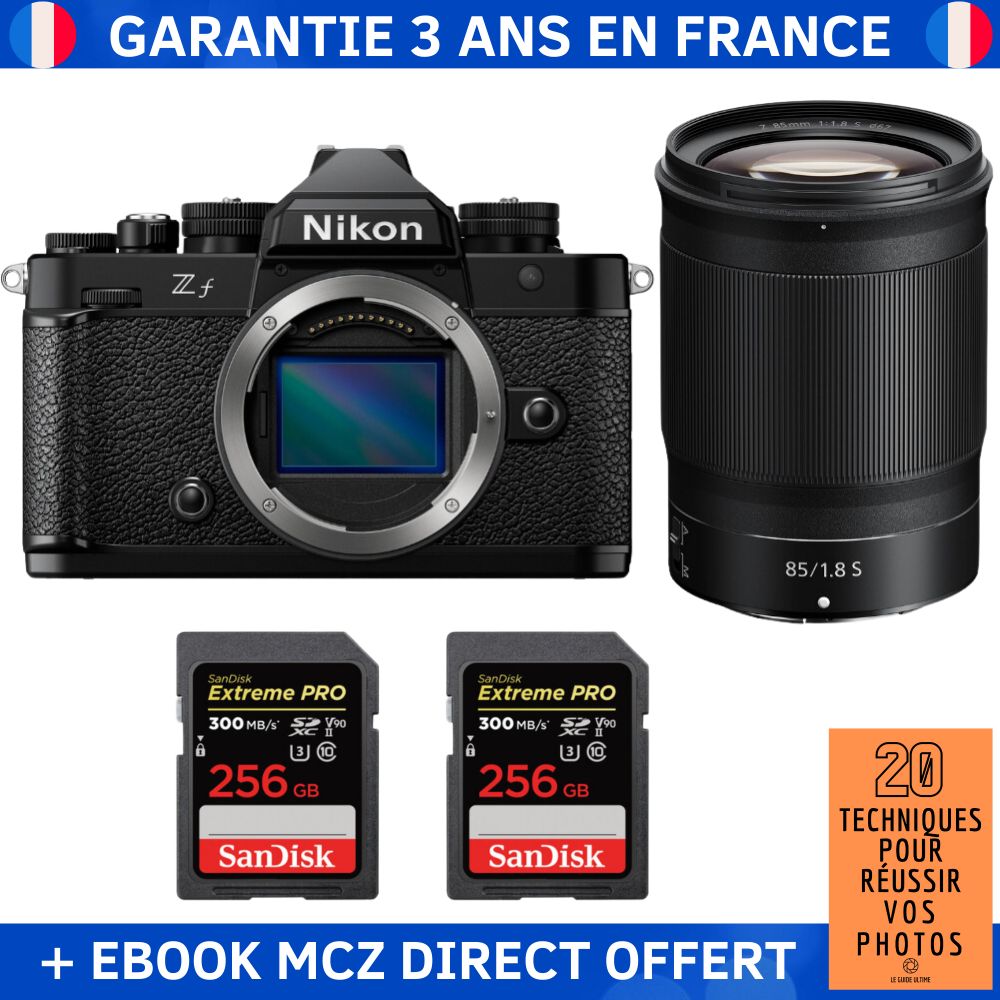 Nikon Zf + 85mm f/1.8 S + 2 SanDisk 256GB Extreme PRO UHS-II SDXC 300 MB/s + Ebook '20 Techniques pour Réussir vos Photos' - Appareil Photo Hybride