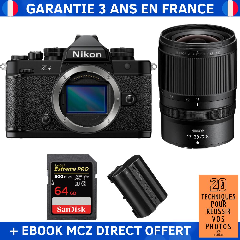 Nikon Zf + 17 28mm f2.8 + 1 SanDisk Extreme PRO UHS II SDXC 300 MB/ + 1 Nikon EN EL15C + Ebook '20 Techniques pour Réussir vos Photos' Appareil Photo Hybride